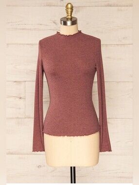 Only Mauve Ribbed Long-Sleeve Mock Neck Top